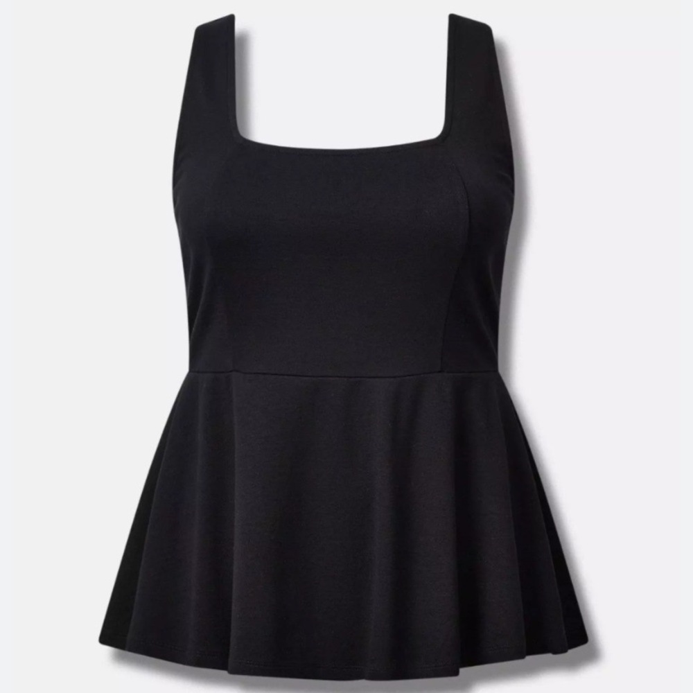 Torrid Women’s Size 2 Black Ponte Square Neck Peplum Sleeveless Top NWT